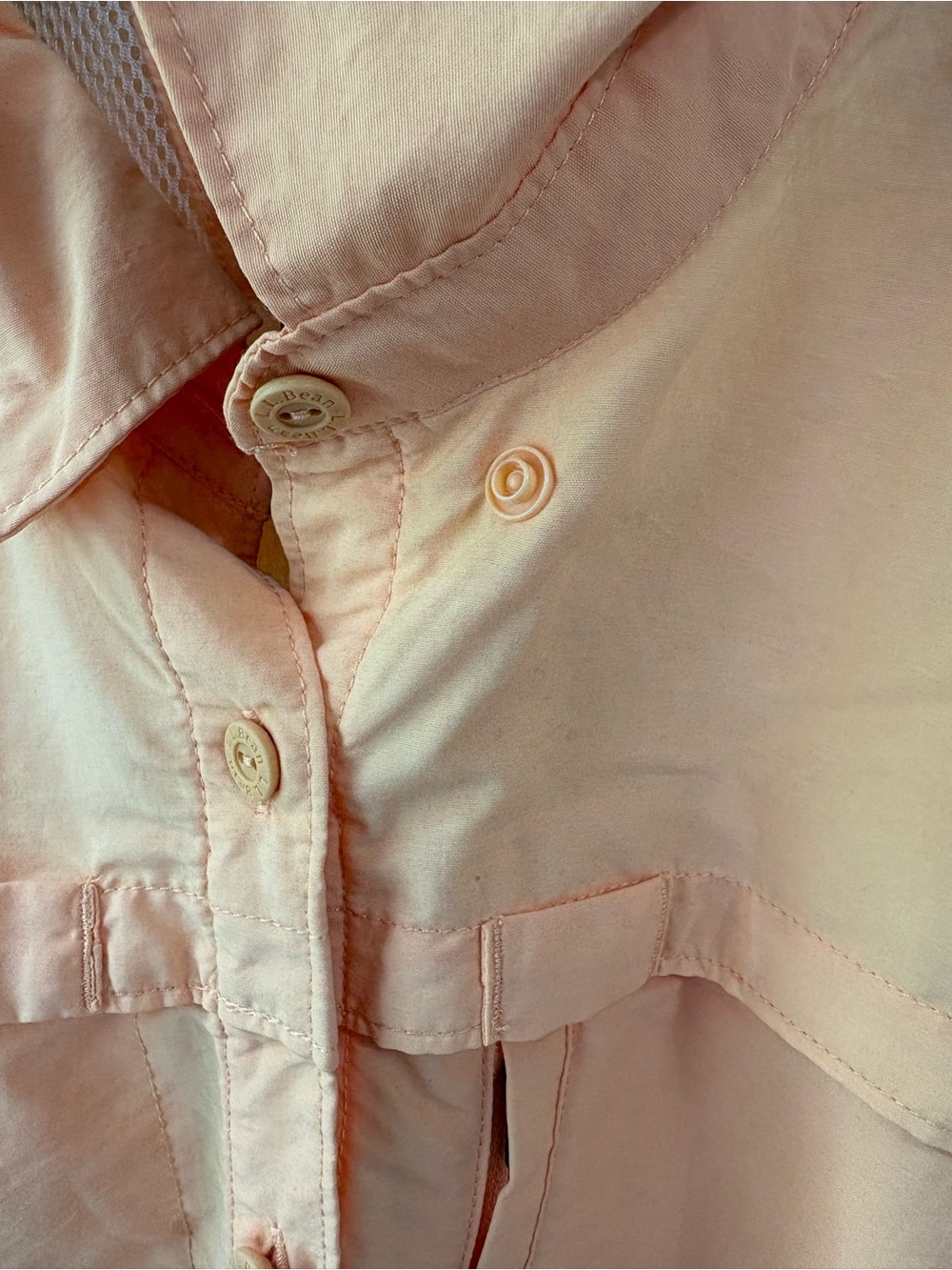 LL Bean Tropicwear Shirt Peach Vented Roll Tab Long Sleeve Size L Utility Chic - Picture 4 of 10